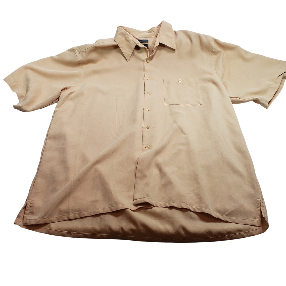 Bruno Mens Sueded Microfiber Button Down‎ Shirt XXL Tan Peach